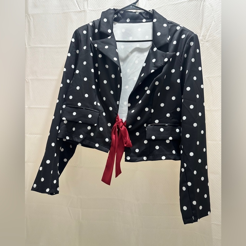 Polka Dot Blazer with Red Bow - Picture 4 of 4